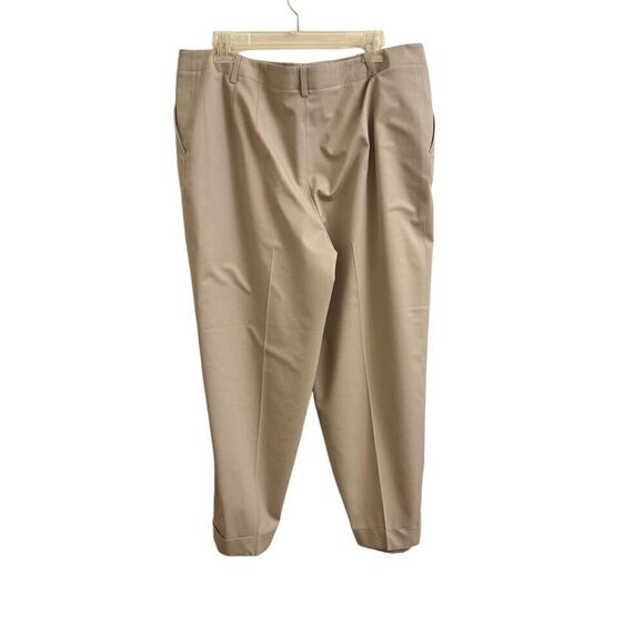 Lafayette 148 Khaki Pleated Cropped Dress Pants Cuffed Size 14 Wool Blend - Picture 1 of 5
